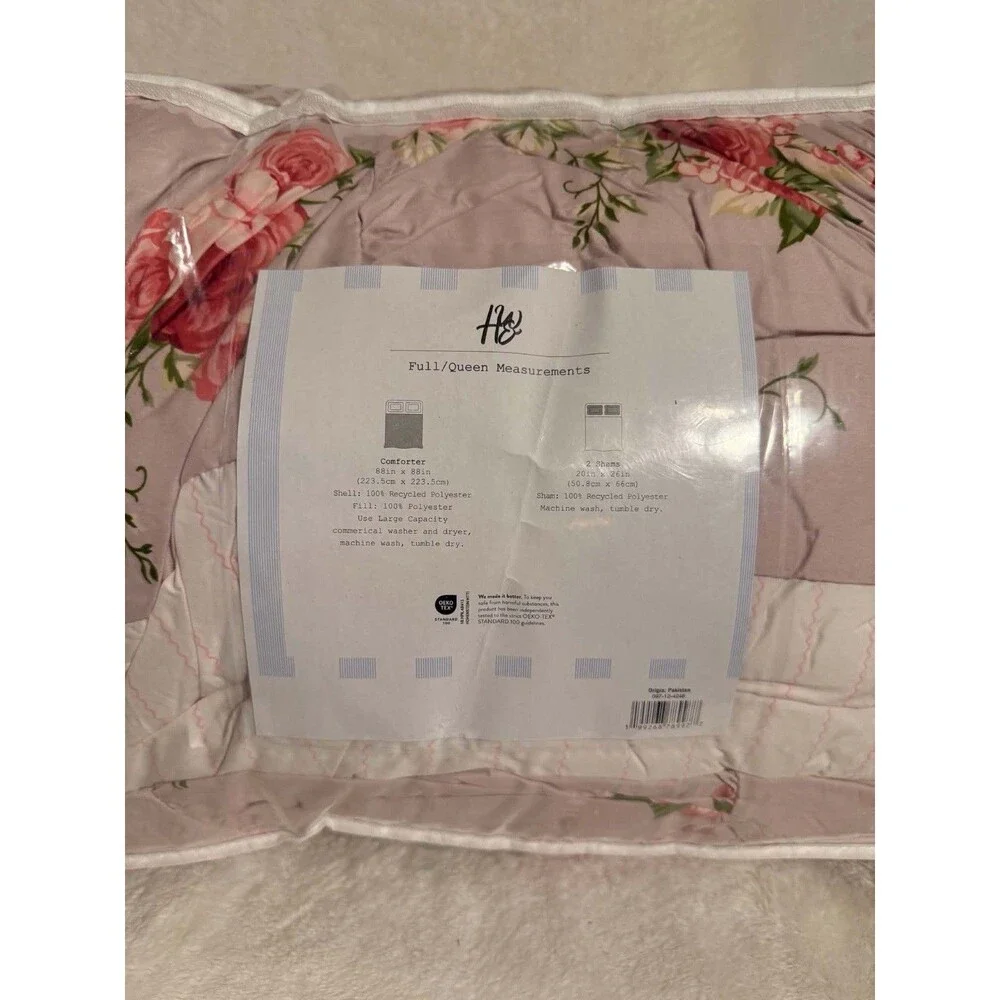 Full Queen Ruched Comforter Set Pink Floral Bedding Bedroom Decor New